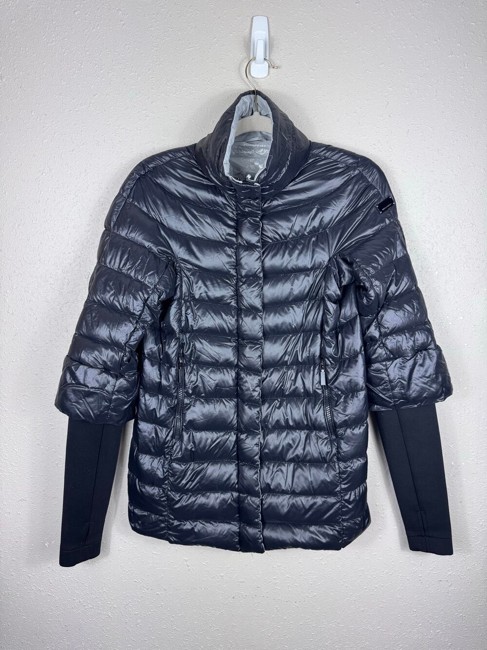 Vince Camuto Mixed-Media Puffer Jacket Thermal Knit Extended Sleeves Size XS